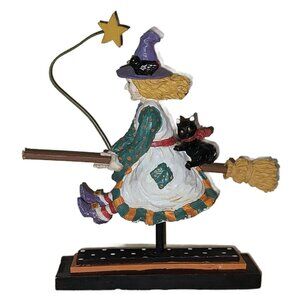 Vintage Wood Painted Halloween Flying Witch